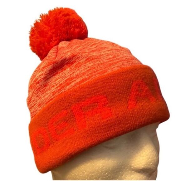 Under Armour Neon Orange Beanie Toboggan Hat Youth Unisex Girl One Size with Pon - Picture 1 of 6
